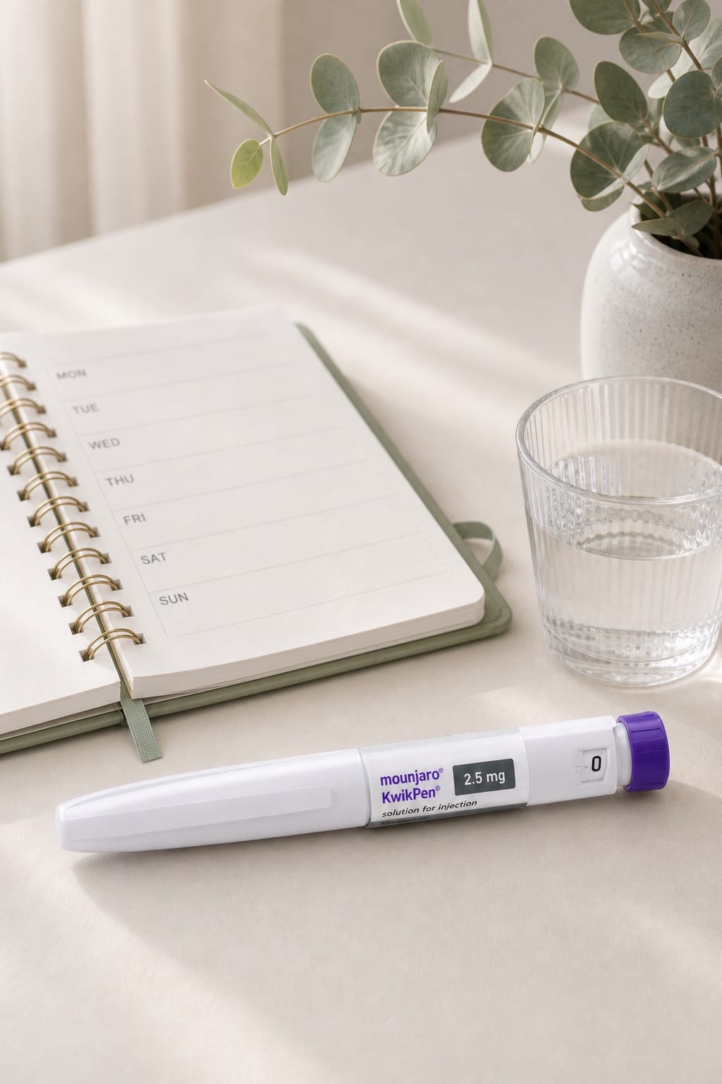 Ручка Mounjaro KwikPen і тижневий планер — схема підвищення дози